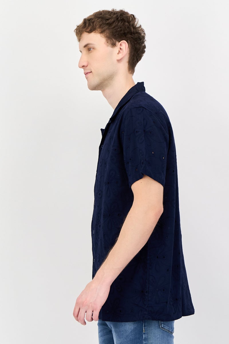 Threadbare Men Regular Fit Embroidered Short Sleeve Casual Shirt, Navy Blue - Image 2